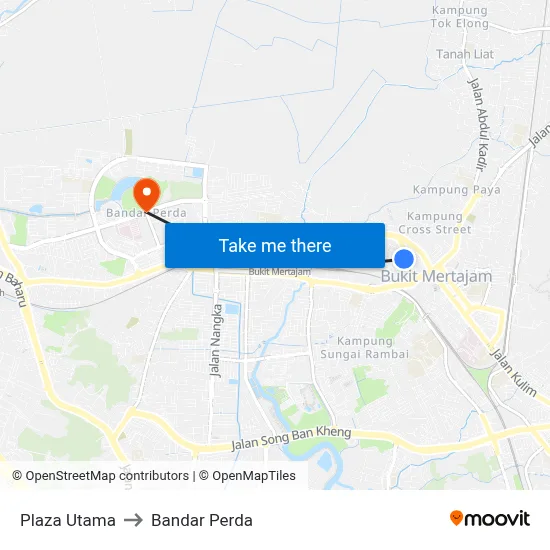 Plaza Utama to Bandar Perda map