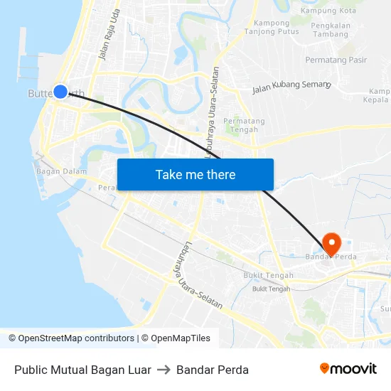 Public Mutual Bagan Luar to Bandar Perda map