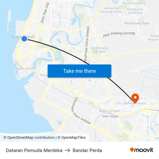 Dataran Pemuda Merdeka to Bandar Perda map