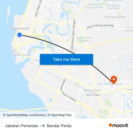 Jabatan Pertanian to Bandar Perda map