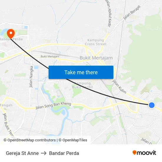 Gereja St Anne to Bandar Perda map