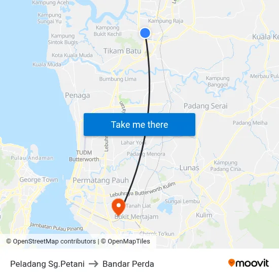 Peladang Sg.Petani to Bandar Perda map