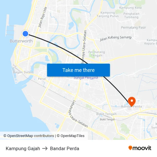 Kampung Gajah to Bandar Perda map