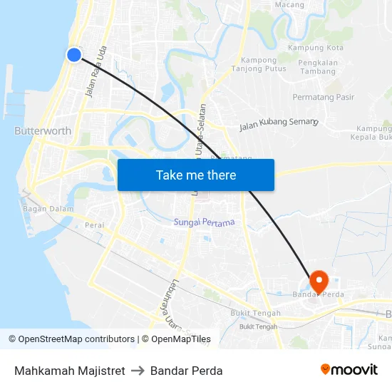 Mahkamah Majistret to Bandar Perda map