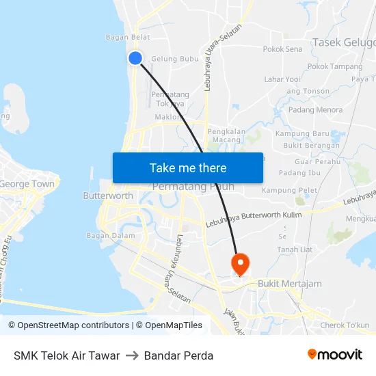 SMK Telok Air Tawar to Bandar Perda map