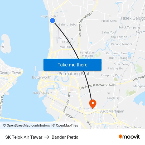 SK Telok Air Tawar to Bandar Perda map