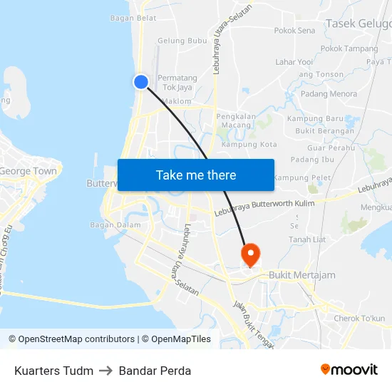 Kuarters Tudm to Bandar Perda map