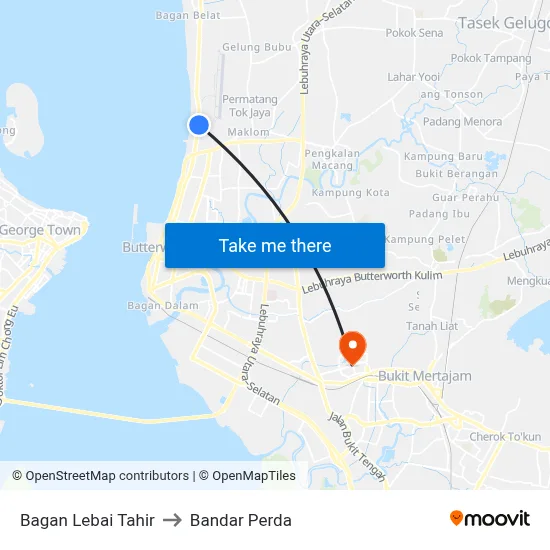Bagan Lebai Tahir to Bandar Perda map