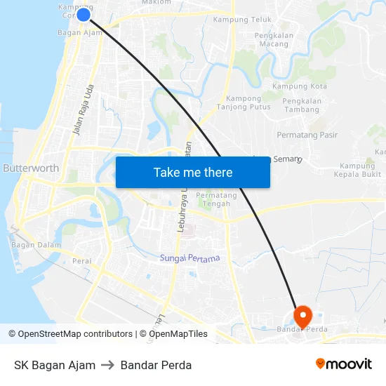 SK Bagan Ajam to Bandar Perda map