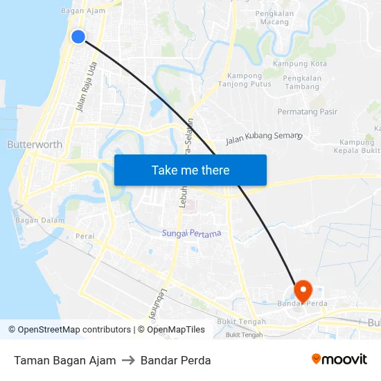 Taman Bagan Ajam to Bandar Perda map