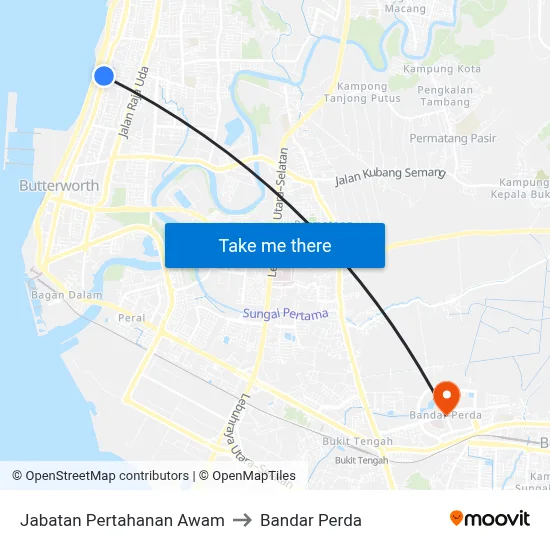 Jabatan Pertahanan Awam to Bandar Perda map