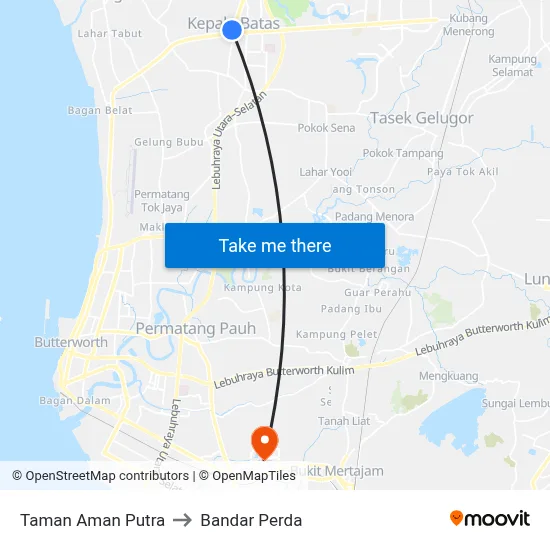 Taman Aman Putra to Bandar Perda map