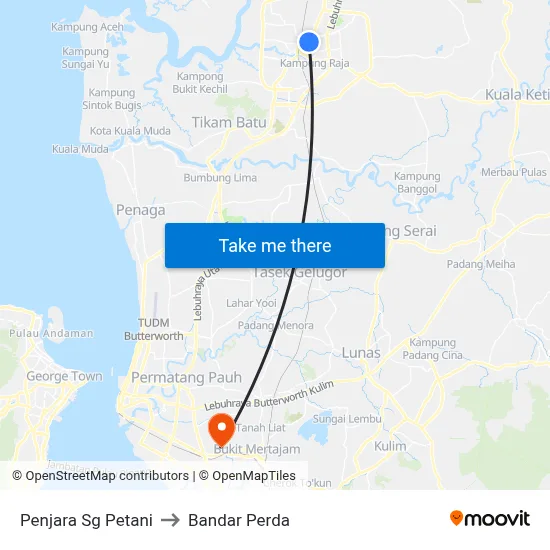 Penjara Sg Petani to Bandar Perda map