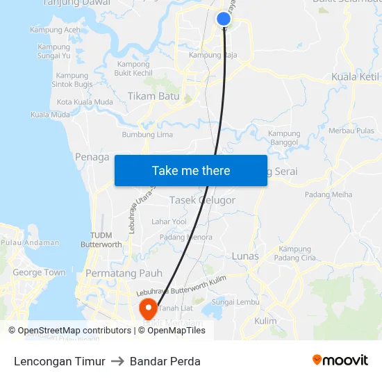 Lencongan Timur to Bandar Perda map