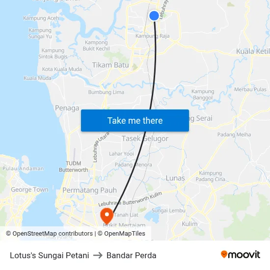 Lotus's Sungai Petani to Bandar Perda map
