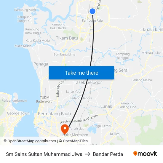 Sm Sains Sultan Muhammad Jiwa to Bandar Perda map