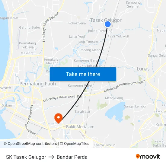 SK Tasek Gelugor to Bandar Perda map