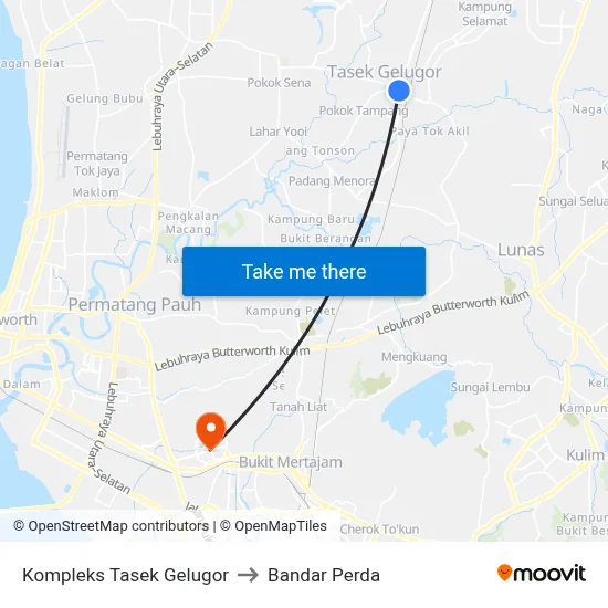 Kompleks Tasek Gelugor to Bandar Perda map