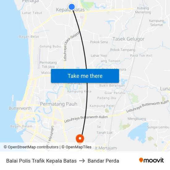Balai Polis Trafik Kepala Batas to Bandar Perda map