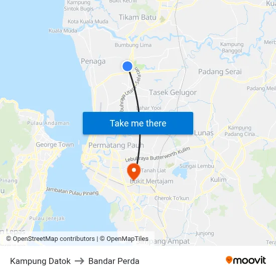 Kampung Datok to Bandar Perda map