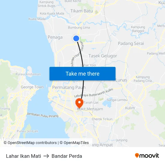 Lahar Ikan Mati to Bandar Perda map