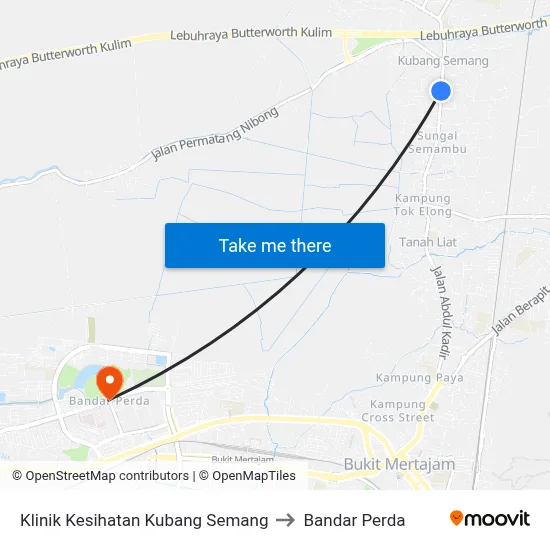 Klinik Kesihatan Kubang Semang to Bandar Perda map
