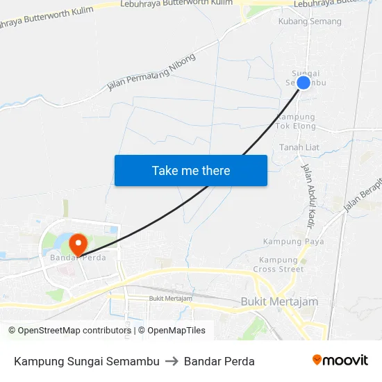 Kampung Sungai Semambu to Bandar Perda map