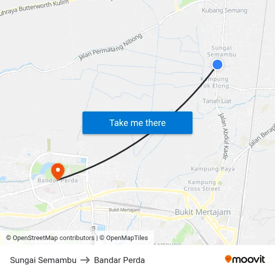 Sungai Semambu to Bandar Perda map