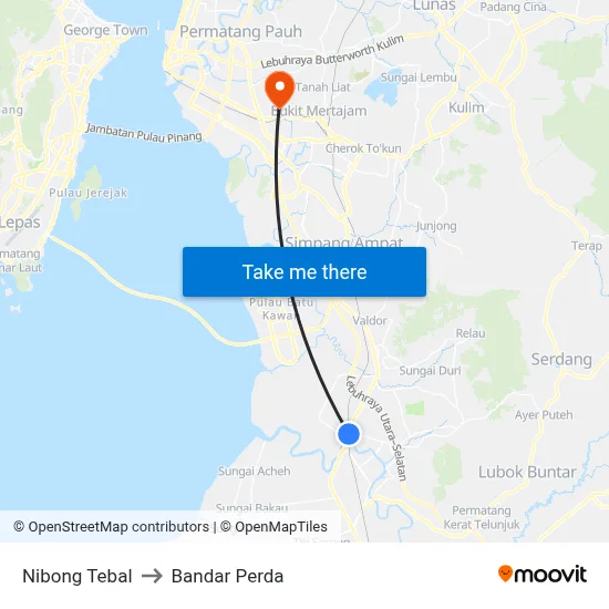 Nibong Tebal to Bandar Perda map