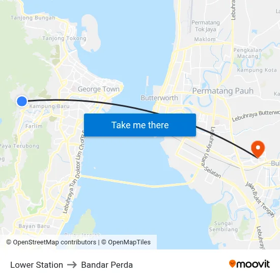 Lower Station to Bandar Perda map