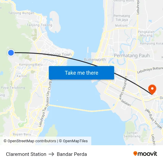 Claremont Station to Bandar Perda map