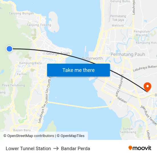 Lower Tunnel Station to Bandar Perda map