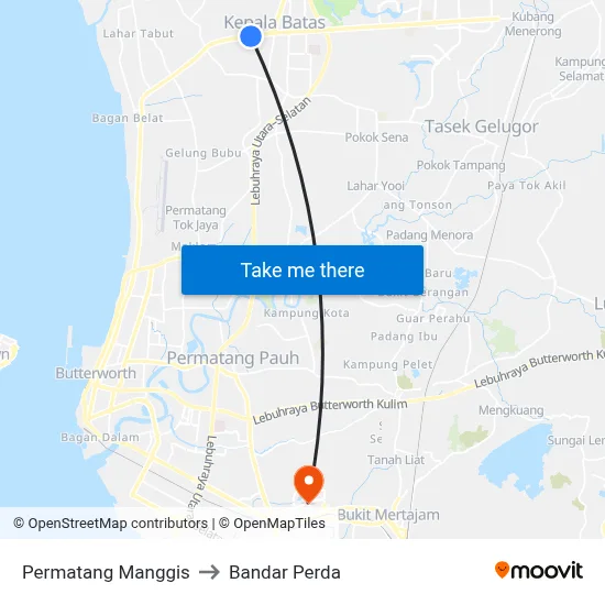 Permatang Manggis to Bandar Perda map
