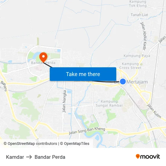 Kamdar to Bandar Perda map