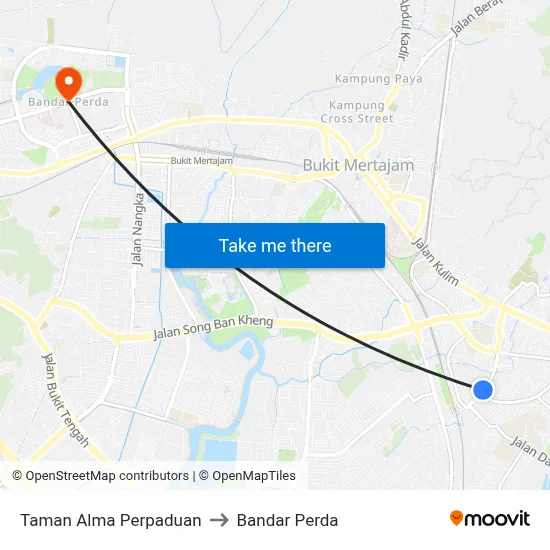 Taman Alma Perpaduan to Bandar Perda map
