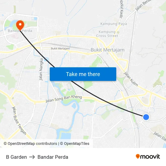 B Garden to Bandar Perda map