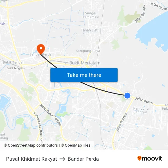 Pusat Khidmat Rakyat to Bandar Perda map