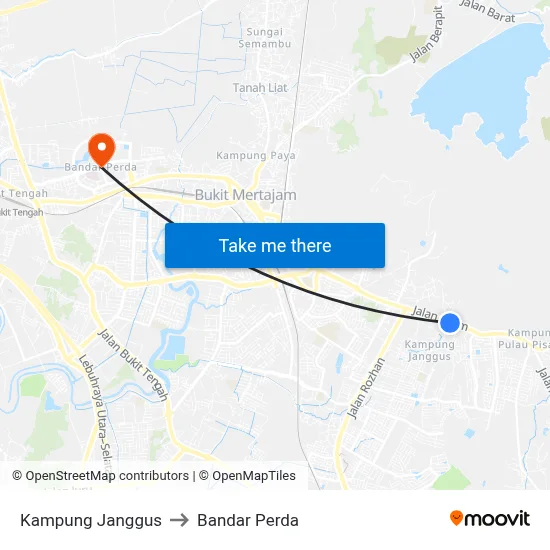 Kampung Janggus to Bandar Perda map