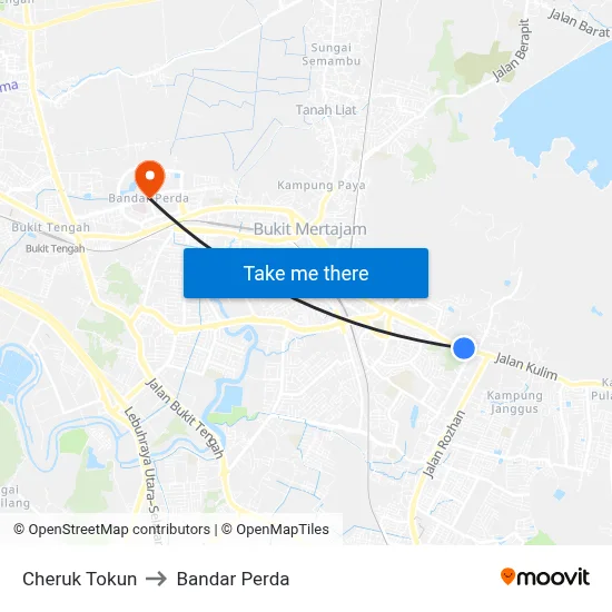 Cheruk Tokun to Bandar Perda map