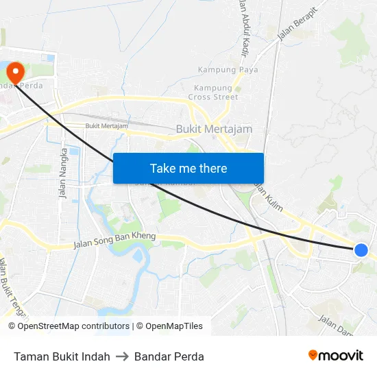 Taman Bukit Indah to Bandar Perda map