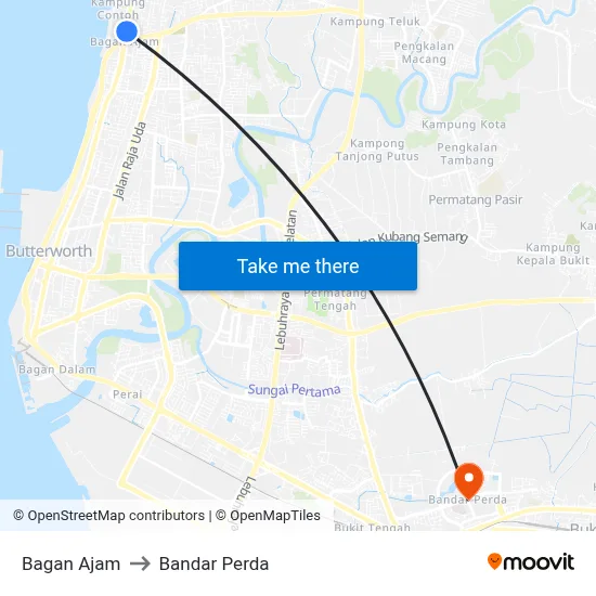 Bagan Ajam to Bandar Perda map