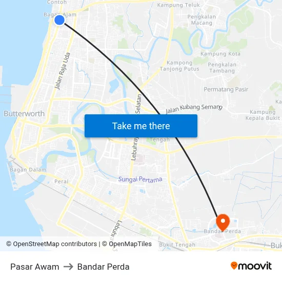 Pasar Awam to Bandar Perda map
