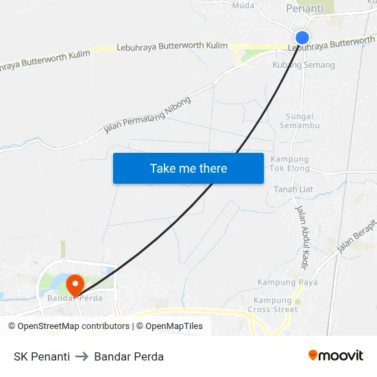 SK Penanti to Bandar Perda map
