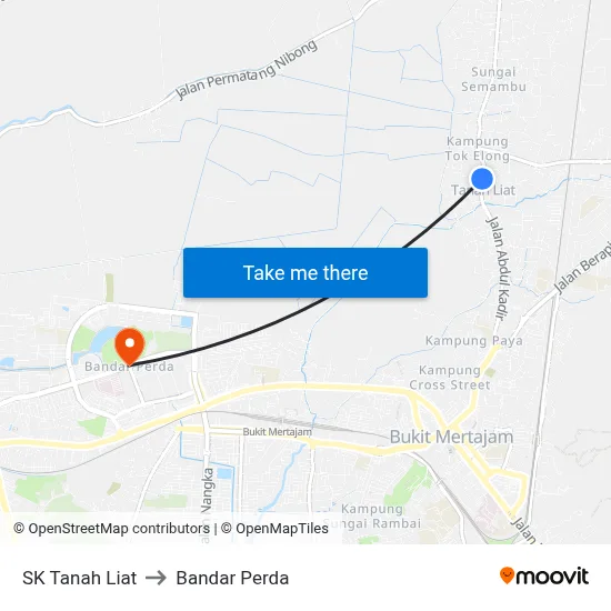 SK Tanah Liat to Bandar Perda map