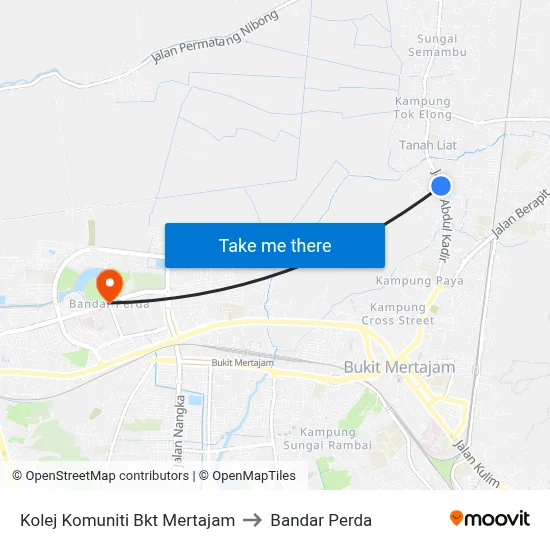 Kolej Komuniti Bkt Mertajam to Bandar Perda map
