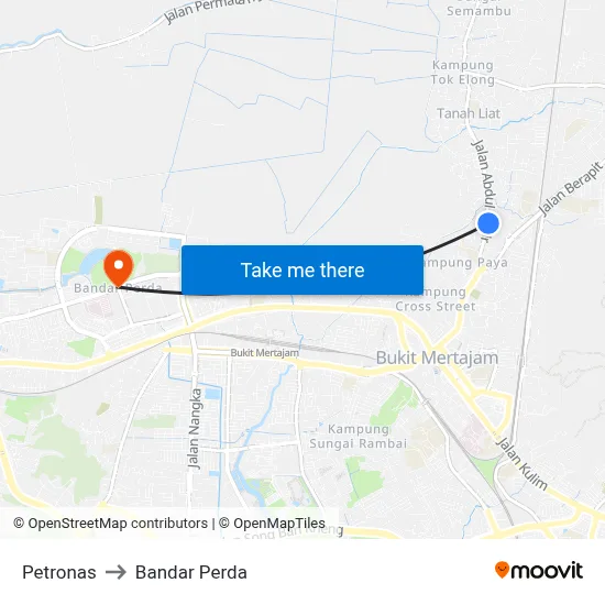 Petronas to Bandar Perda map