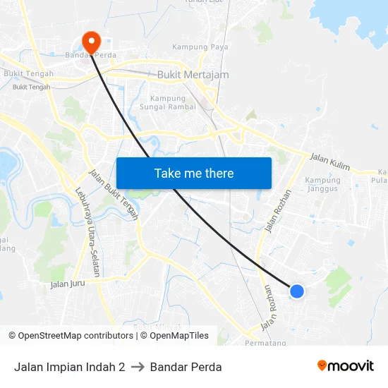 Jalan Impian Indah 2 to Bandar Perda map