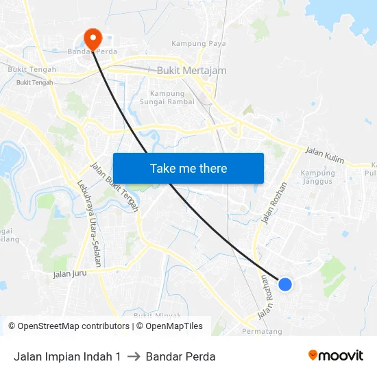 Jalan Impian Indah 1 to Bandar Perda map