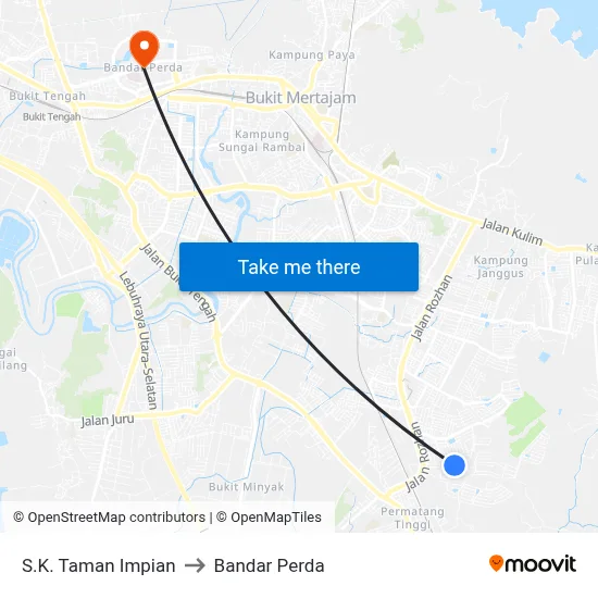 S.K. Taman Impian to Bandar Perda map
