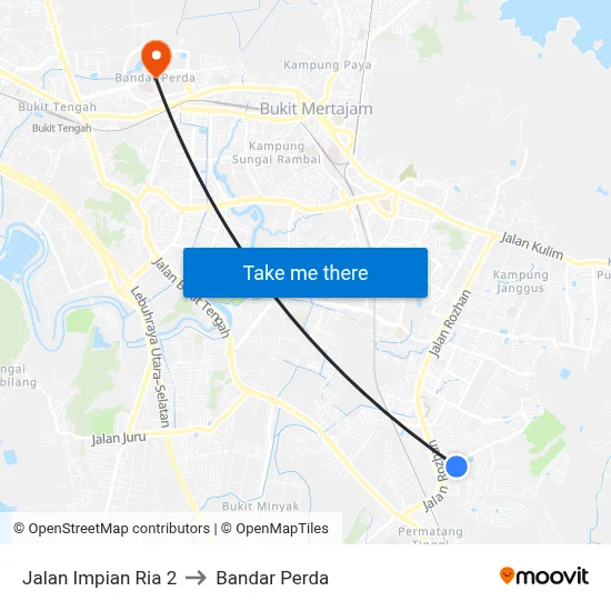 Jalan Impian Ria 2 to Bandar Perda map